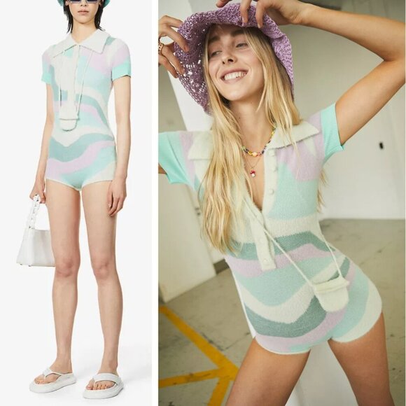 NEW House of Sunny Good Vibrations Playsuit Fuzzy Pastel Retro 70s Festival Rare - Picture 1 of 9